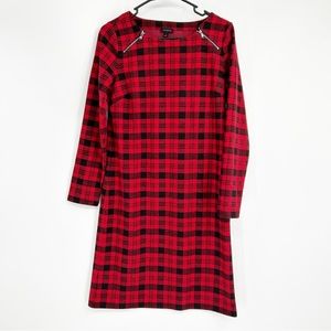 Talbots Red Buffalo Plaid Fleece Sweater Dress Size Small